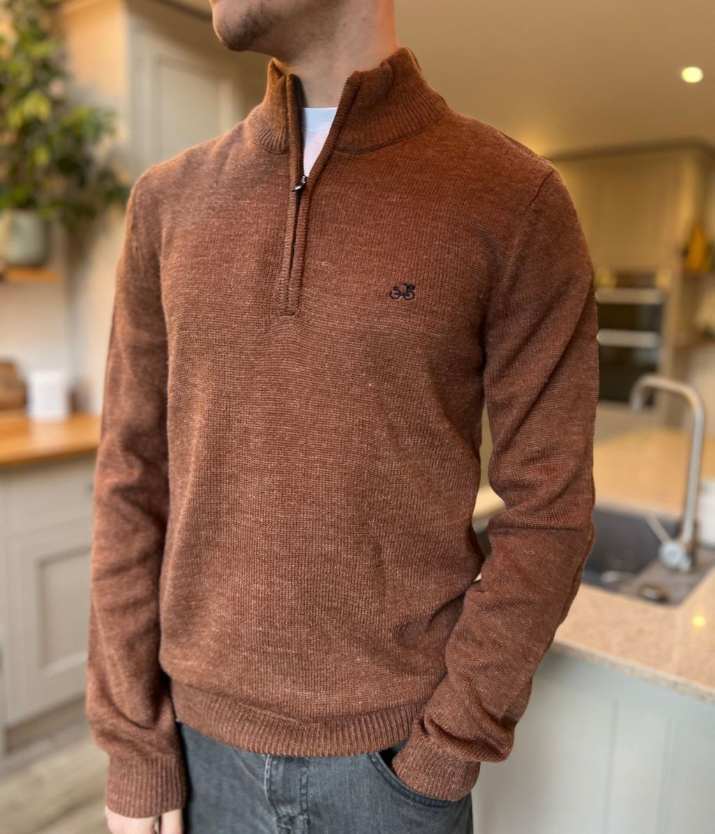 Rust 1/4 Zip Wool Blend Knitted Jumper