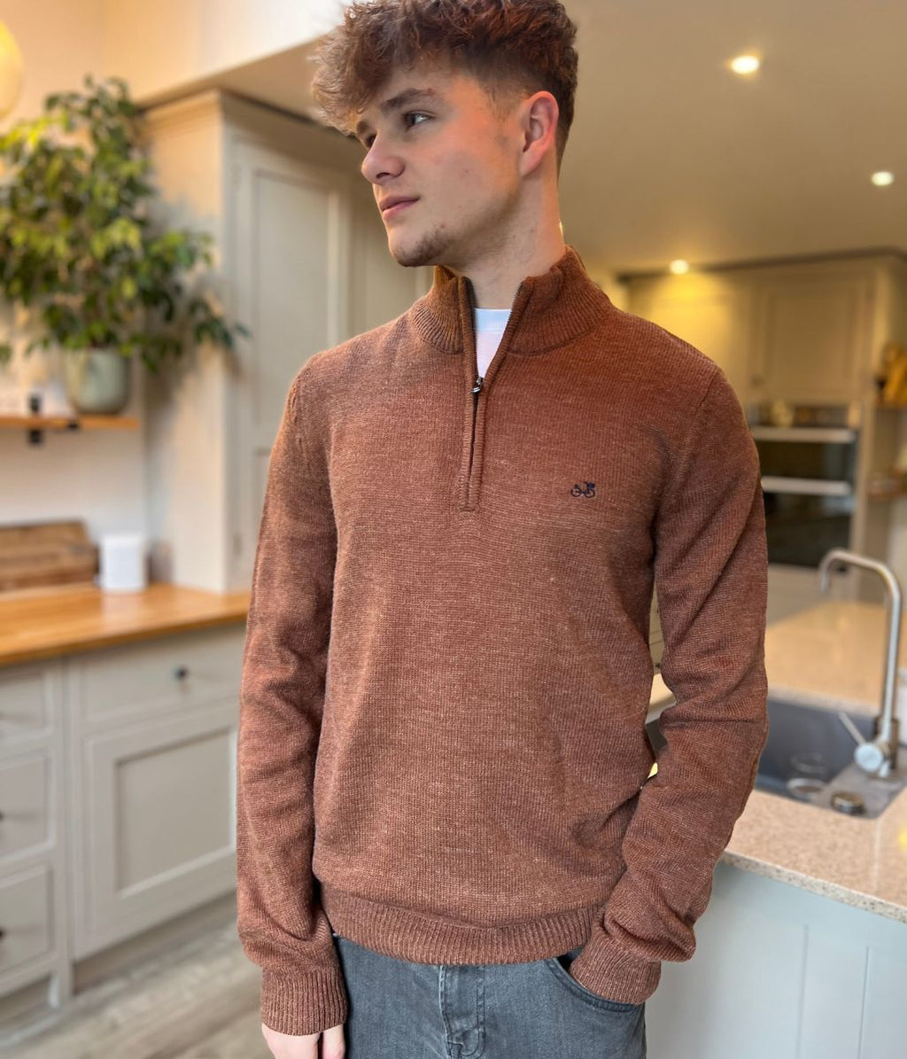 Rust 1/4 Zip Wool Blend Knitted Jumper