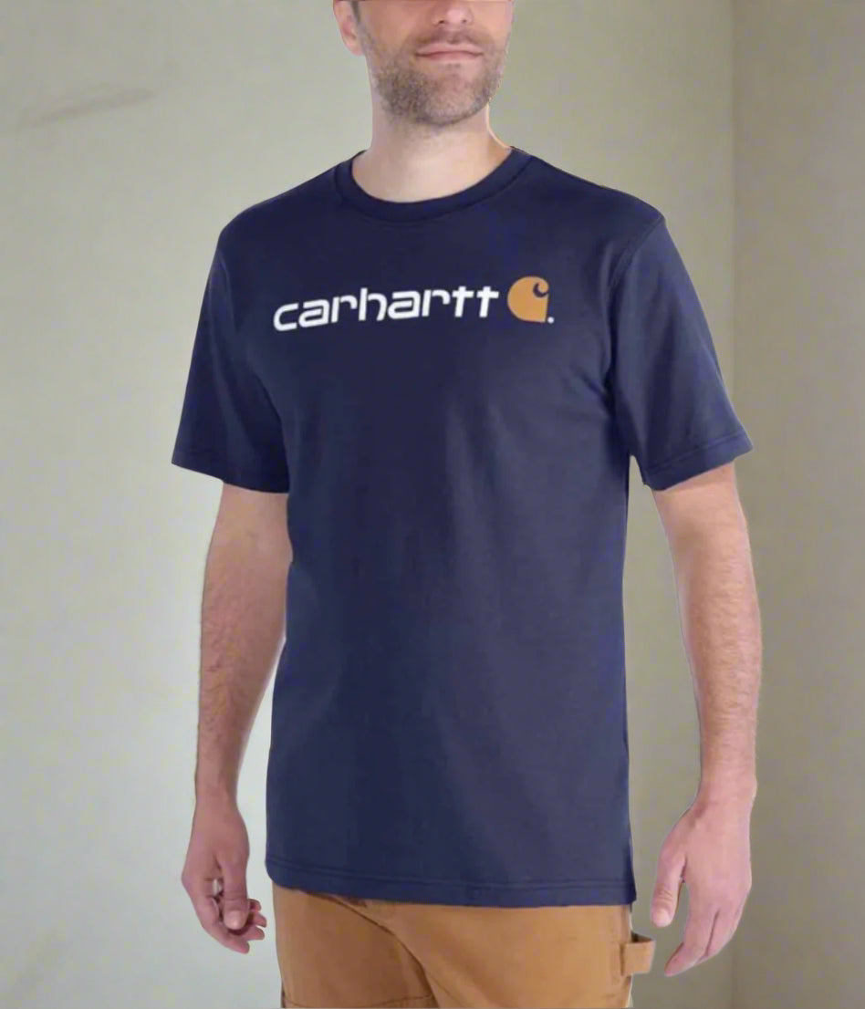 Navy Carhartt Relaxed Fit Logo Cotton T-Shirt