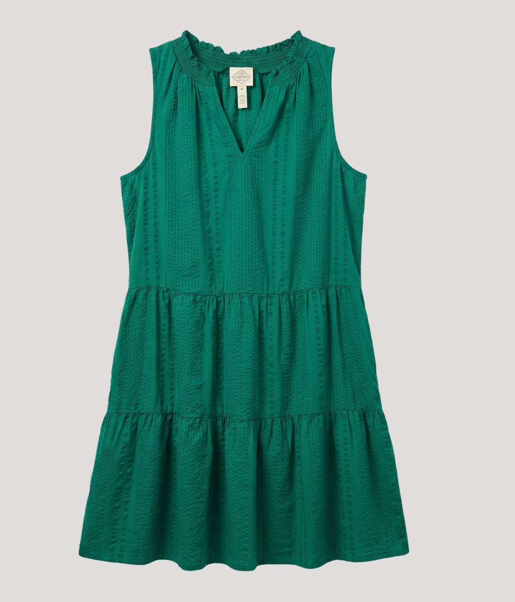 Green Seersucker Cotton Tiered Dress