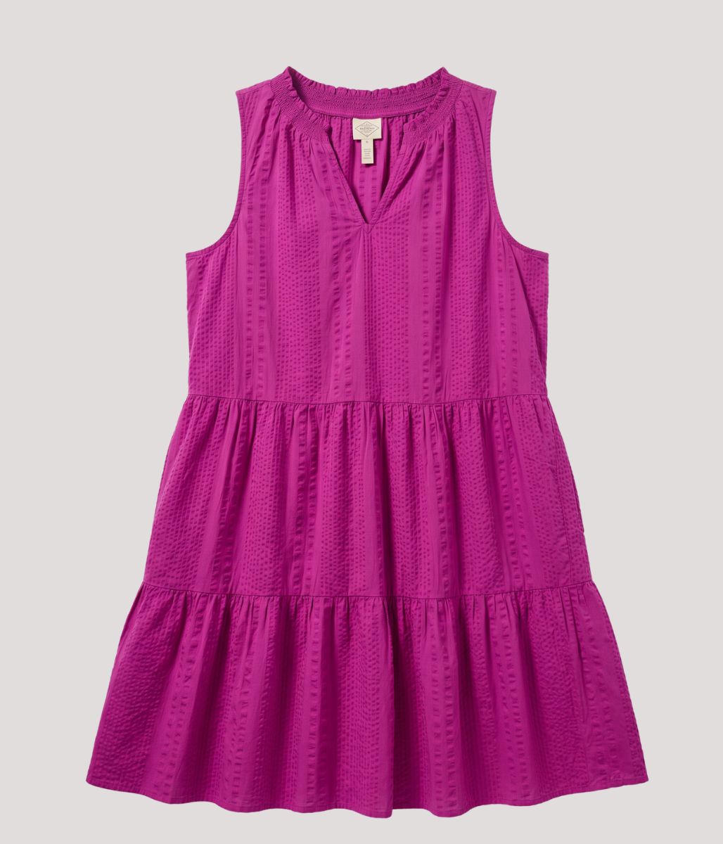 Fuschia Seersucker Cotton Tiered Dress