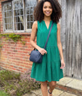 Green Seersucker Cotton Tiered Dress