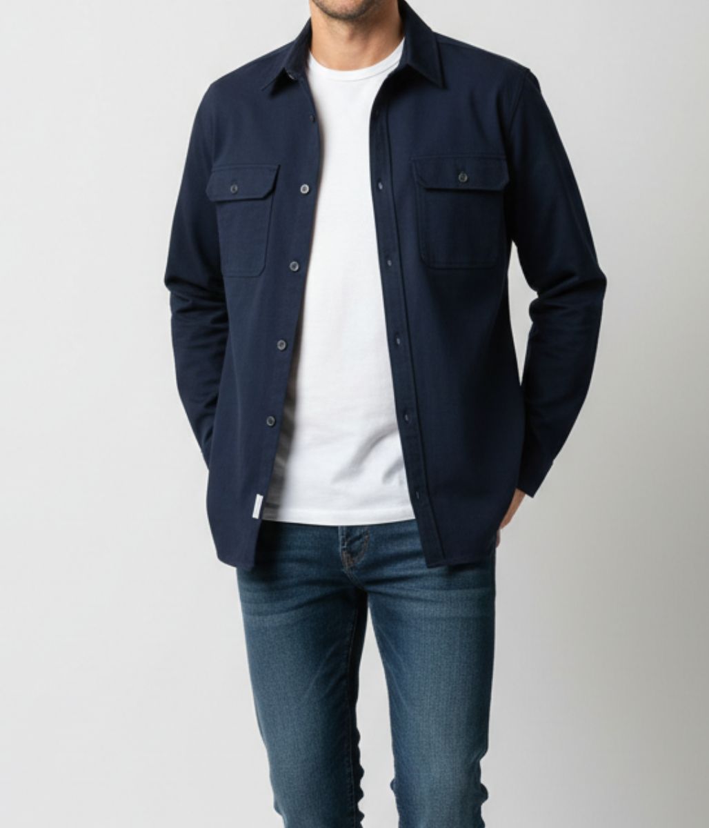 Mens Navy Cotton Over Shirt