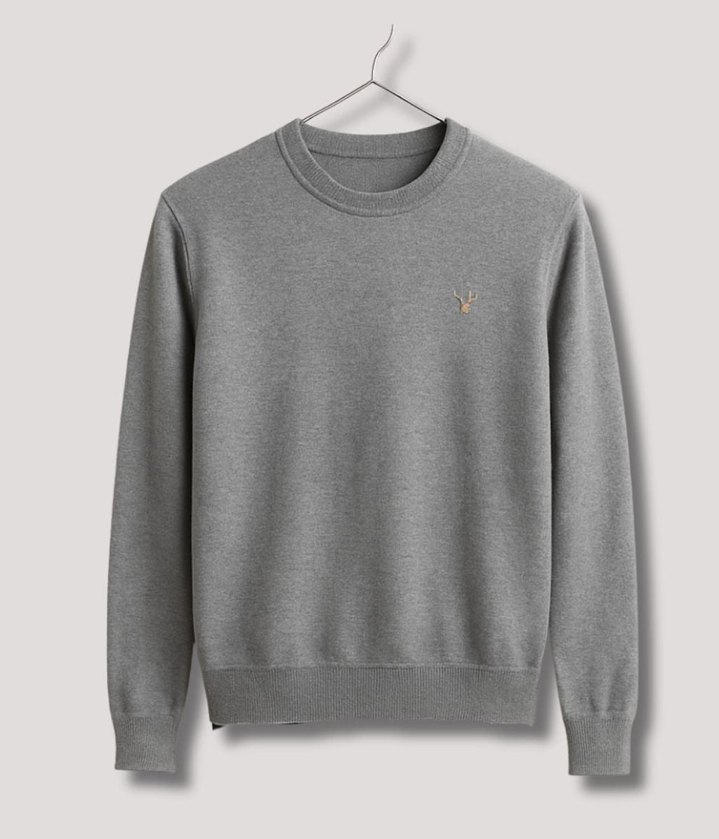 Light Grey Fine Knit Crew Neck Jumper