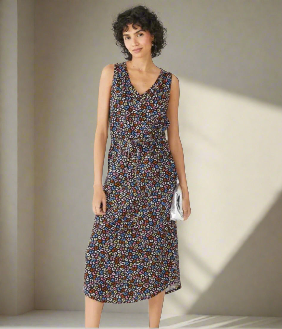 Animal Print Cotton Jersey Midi Dress