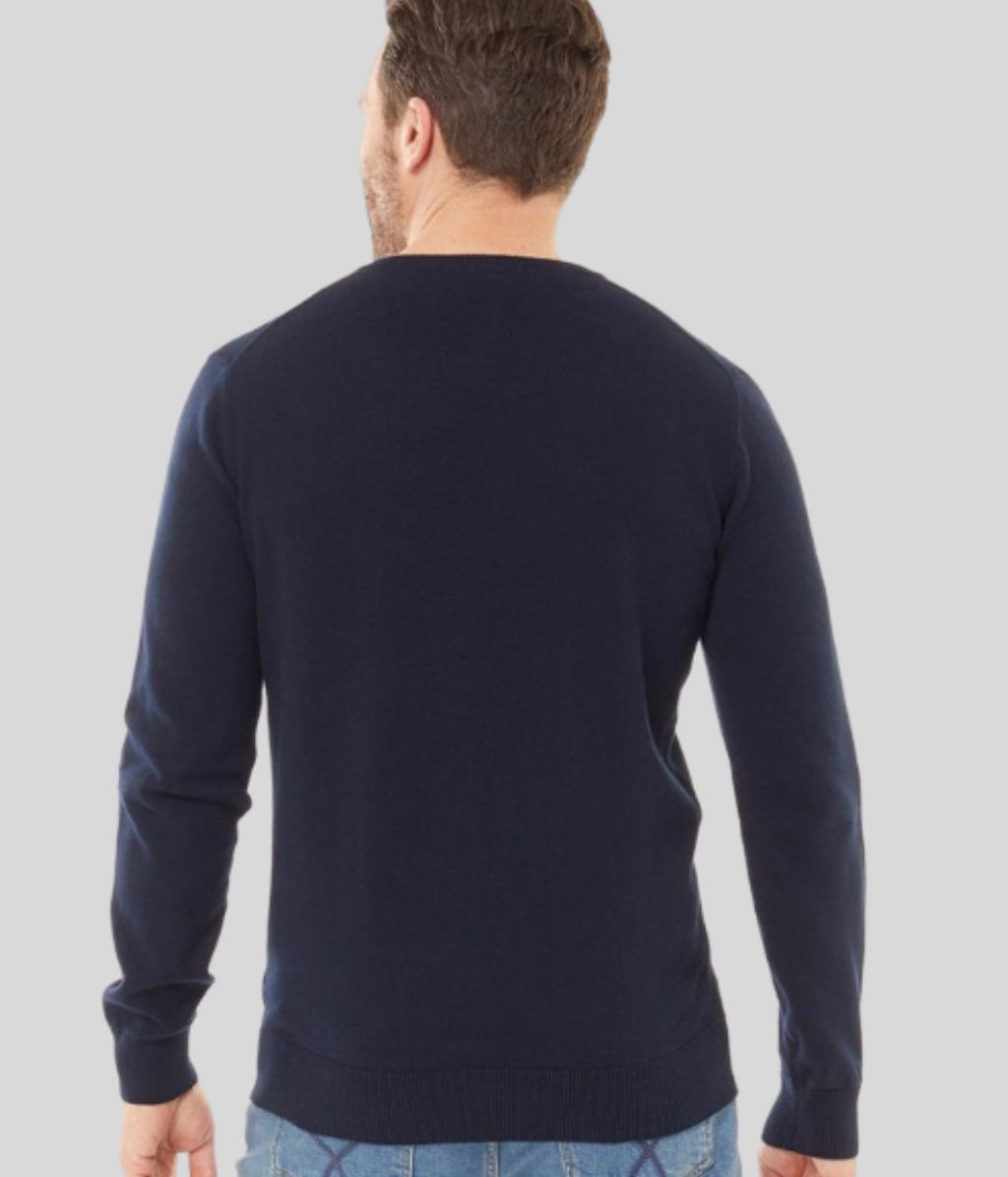 Navy Mens V Neck Logo Jumper