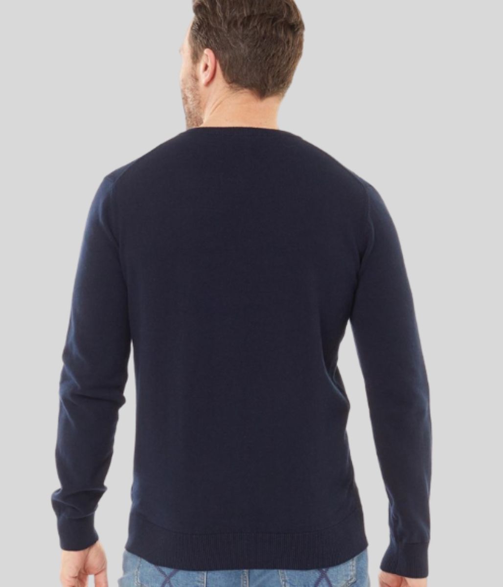 Navy Mens V Neck Logo Jumper