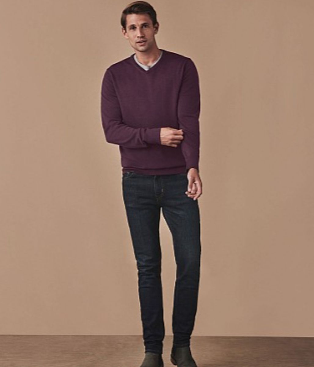 Burgundy Mens V Neck Logo Jumper