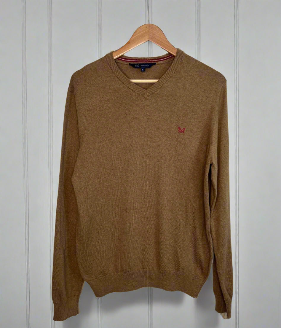 Brown Mens V Neck Logo Jumper