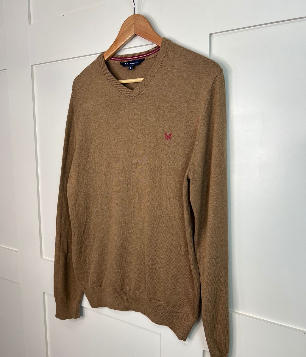 Brown Mens V Neck Logo Jumper