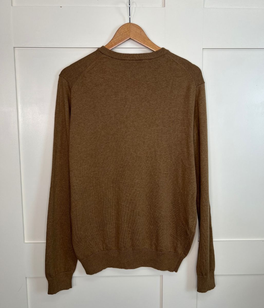 Brown Mens V Neck Logo Jumper