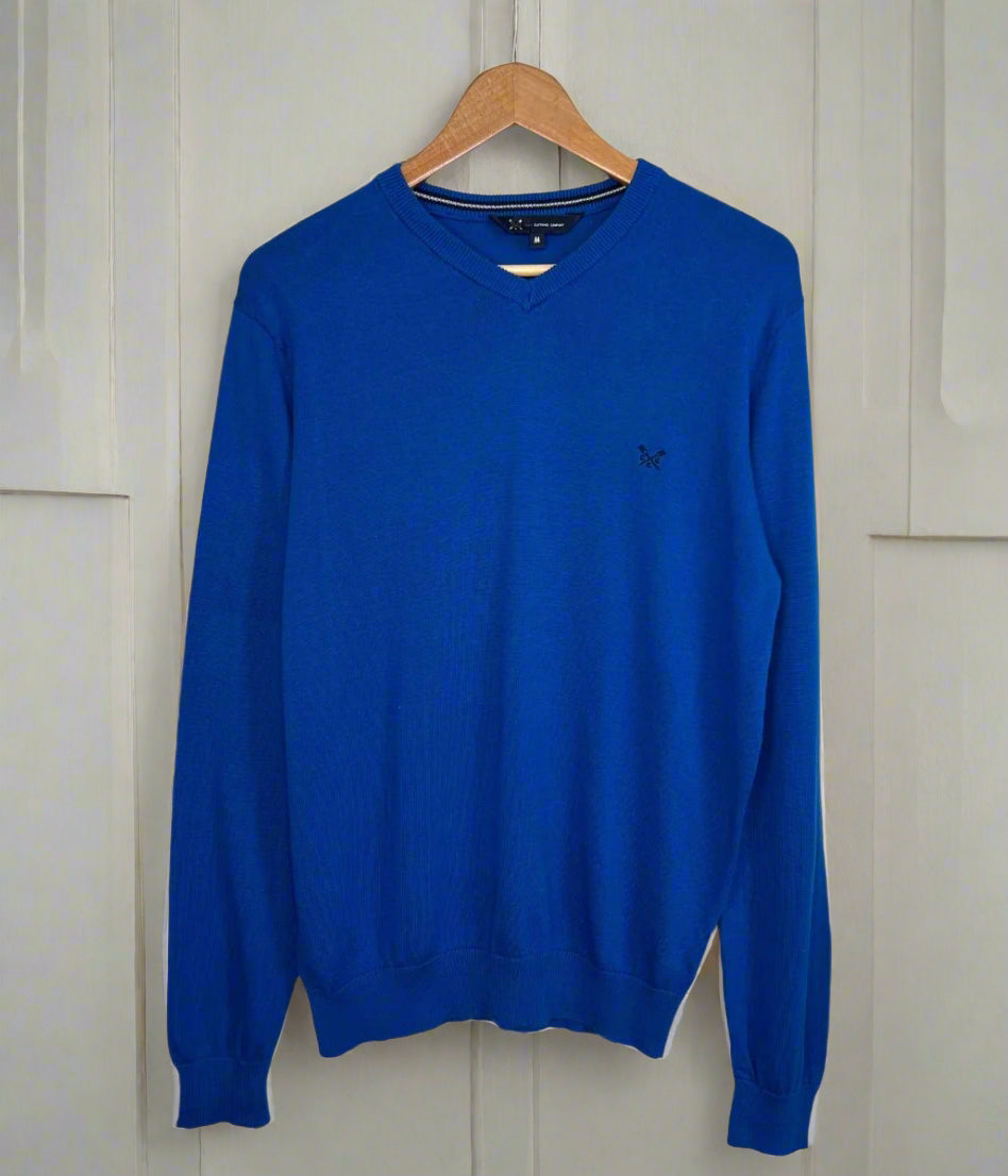 Blue Mens V Neck Logo Jumper
