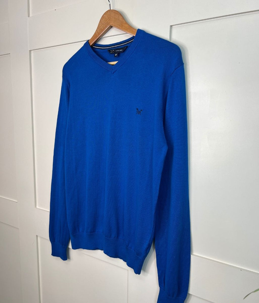 Blue Mens V Neck Logo Jumper