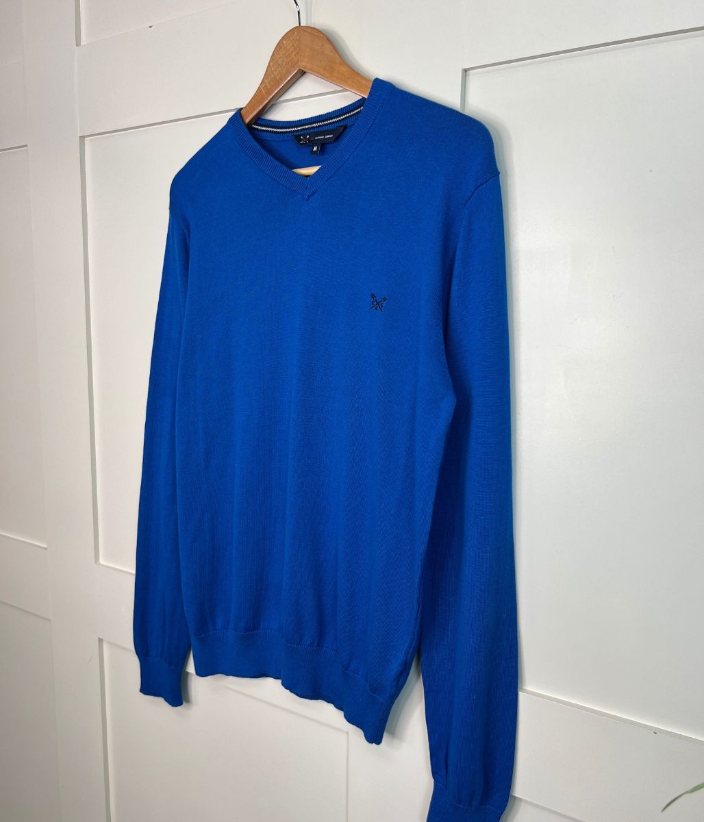 Blue Mens V Neck Logo Jumper