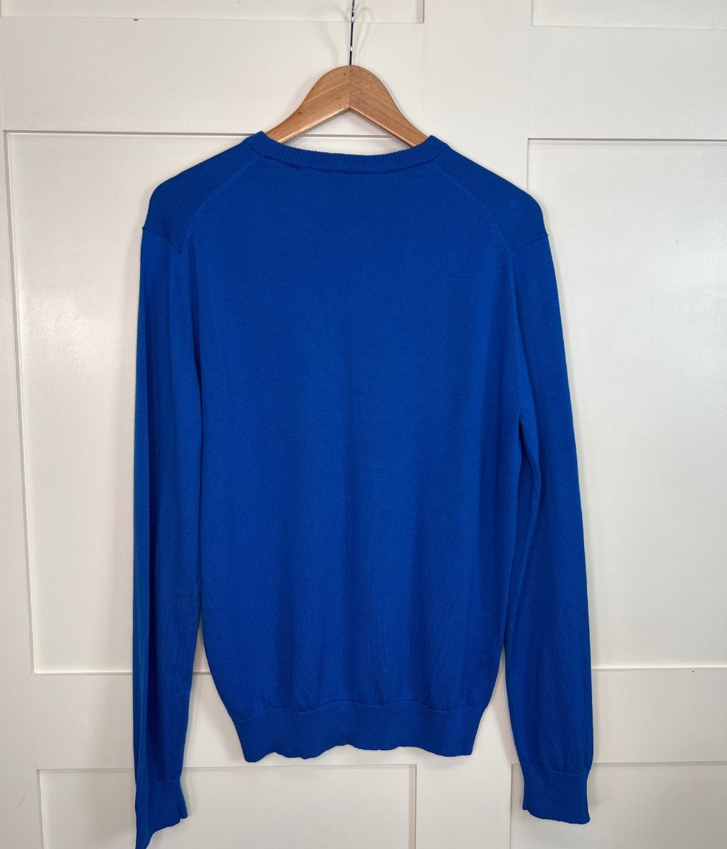 Blue Mens V Neck Logo Jumper