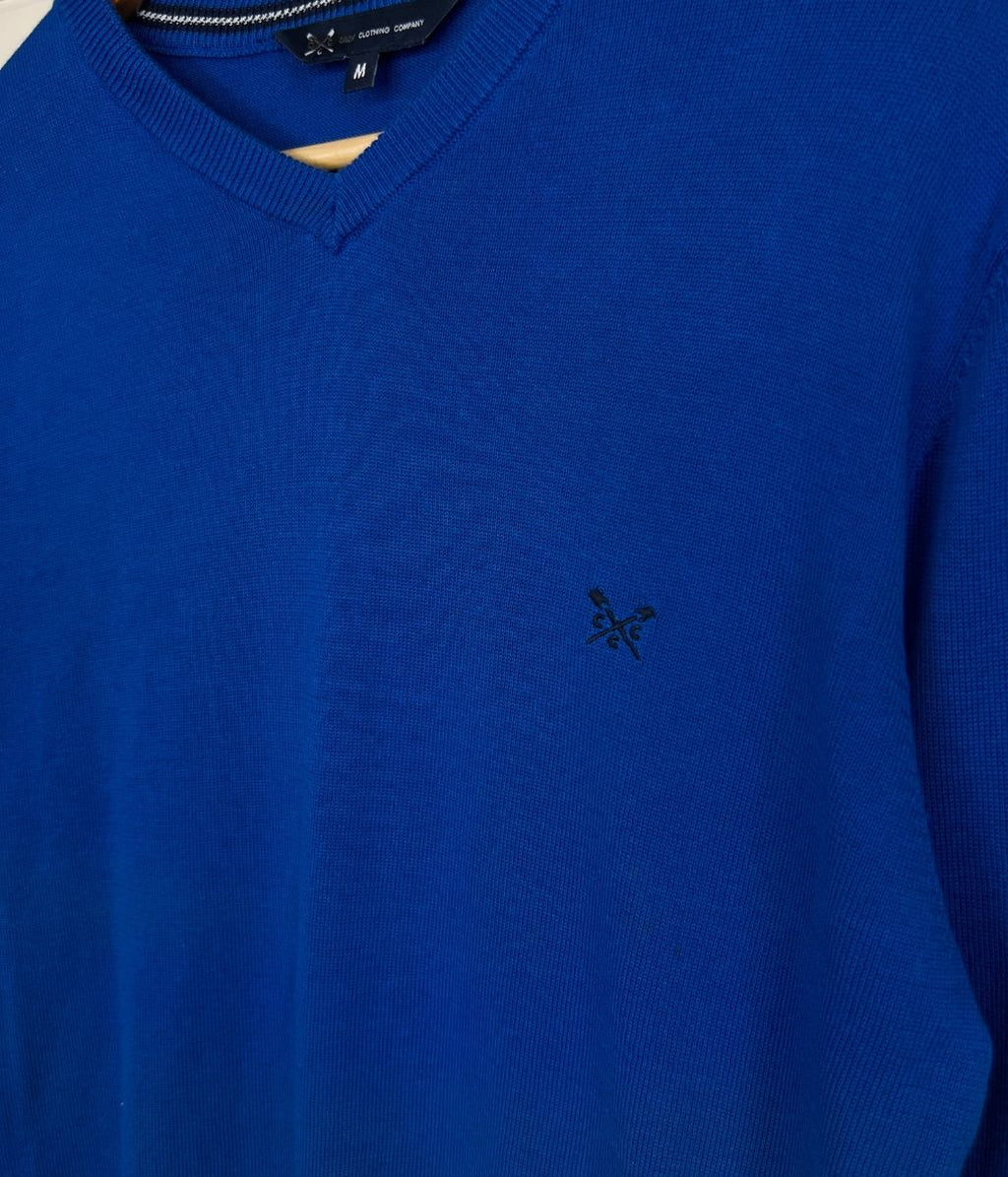 Blue Mens V Neck Logo Jumper