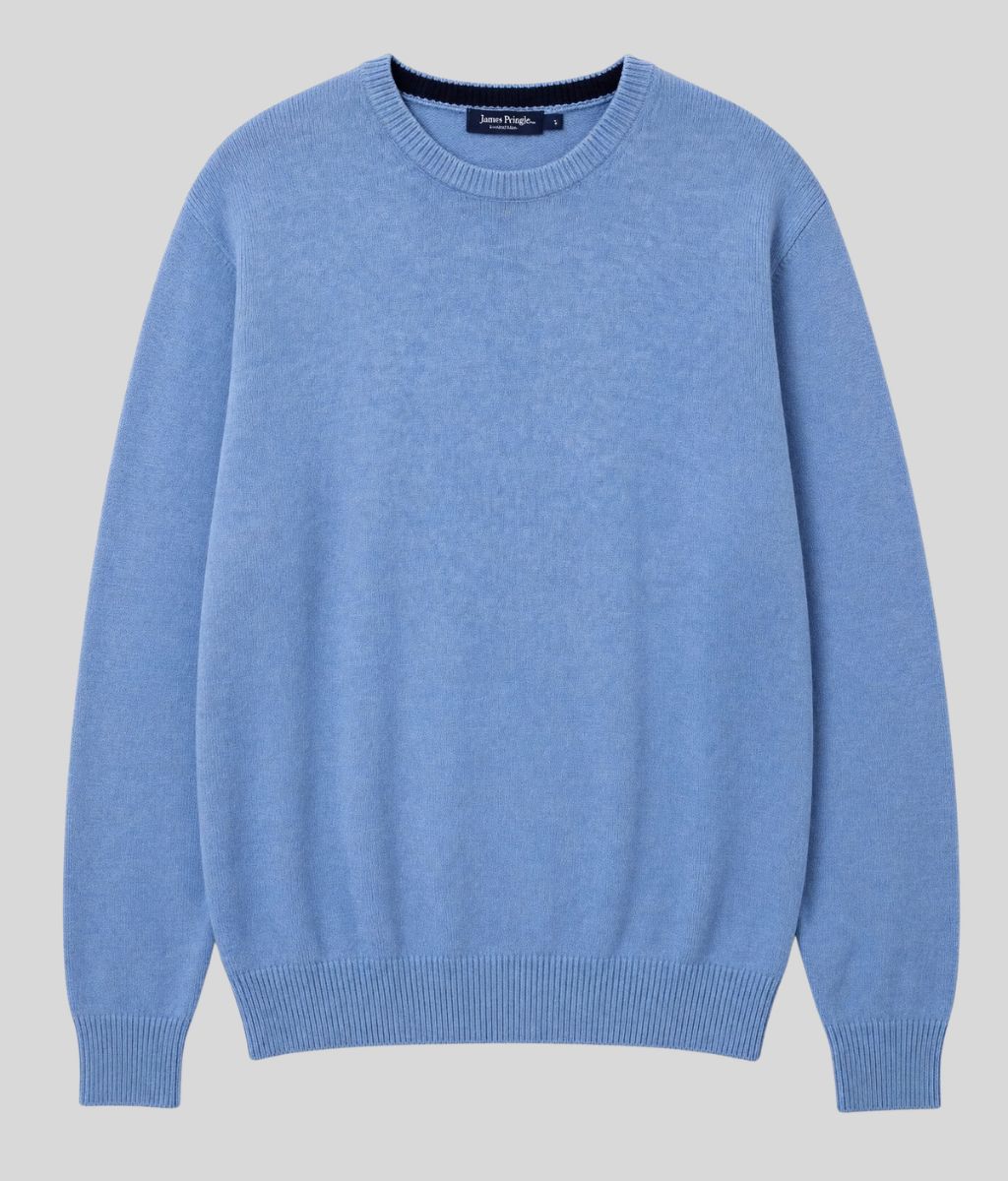 Mens Light Blue Wool Crew Neck Jumper