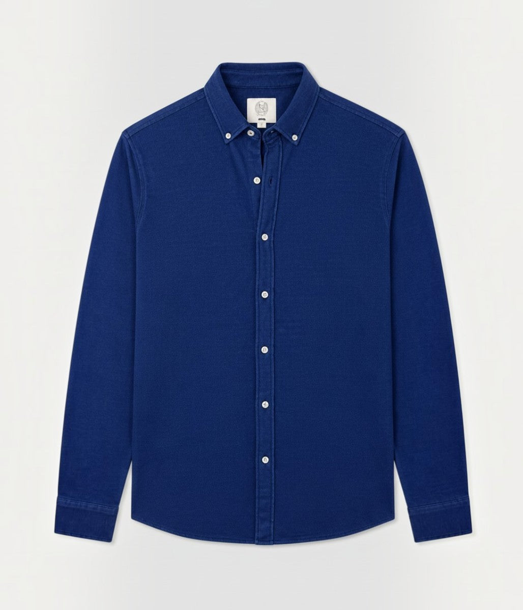 Mens Indigo Blue Cotton Pique Shirt