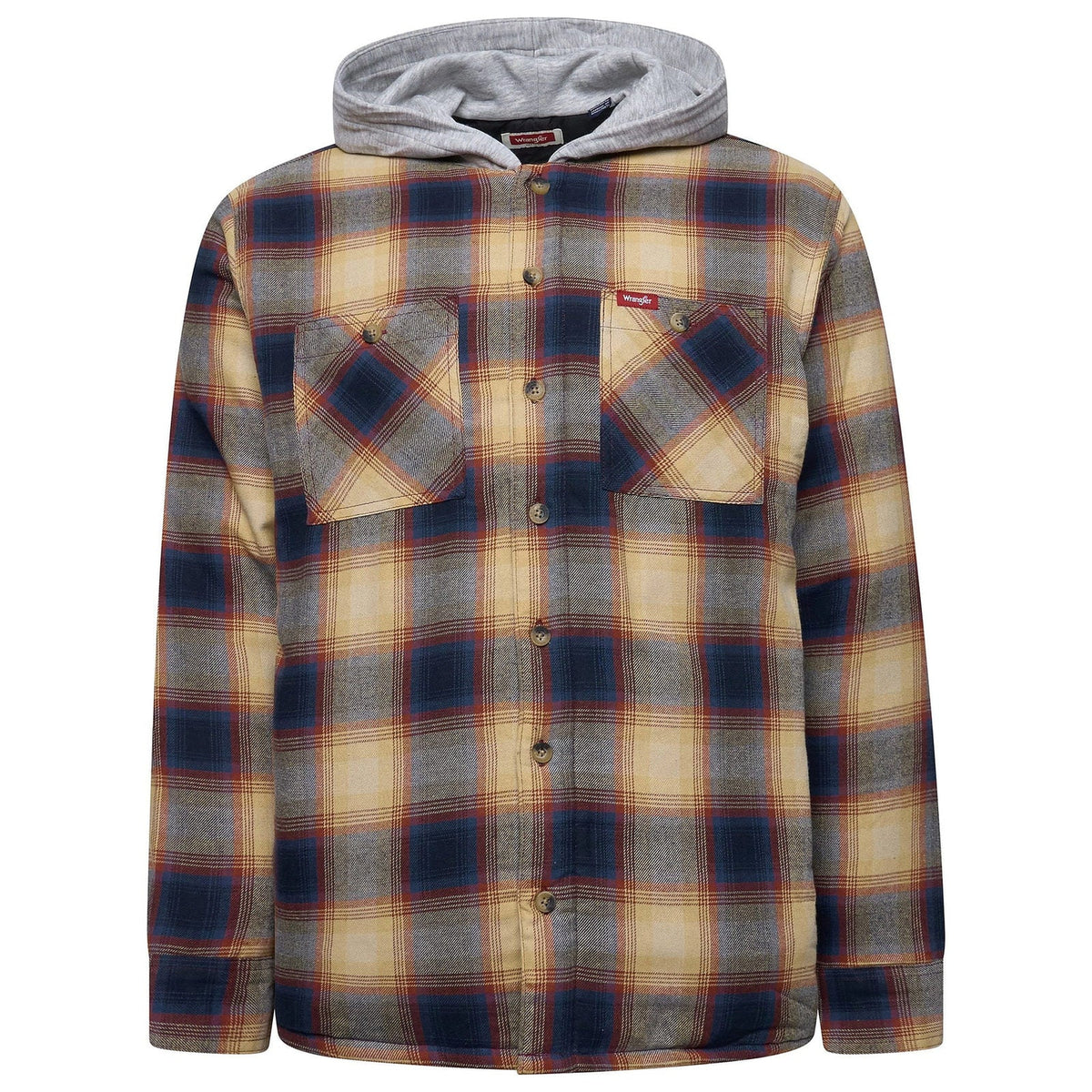 Wrangler Men's Hooded Padded Flannel Shacket Check Shirt Jacket M-3XL